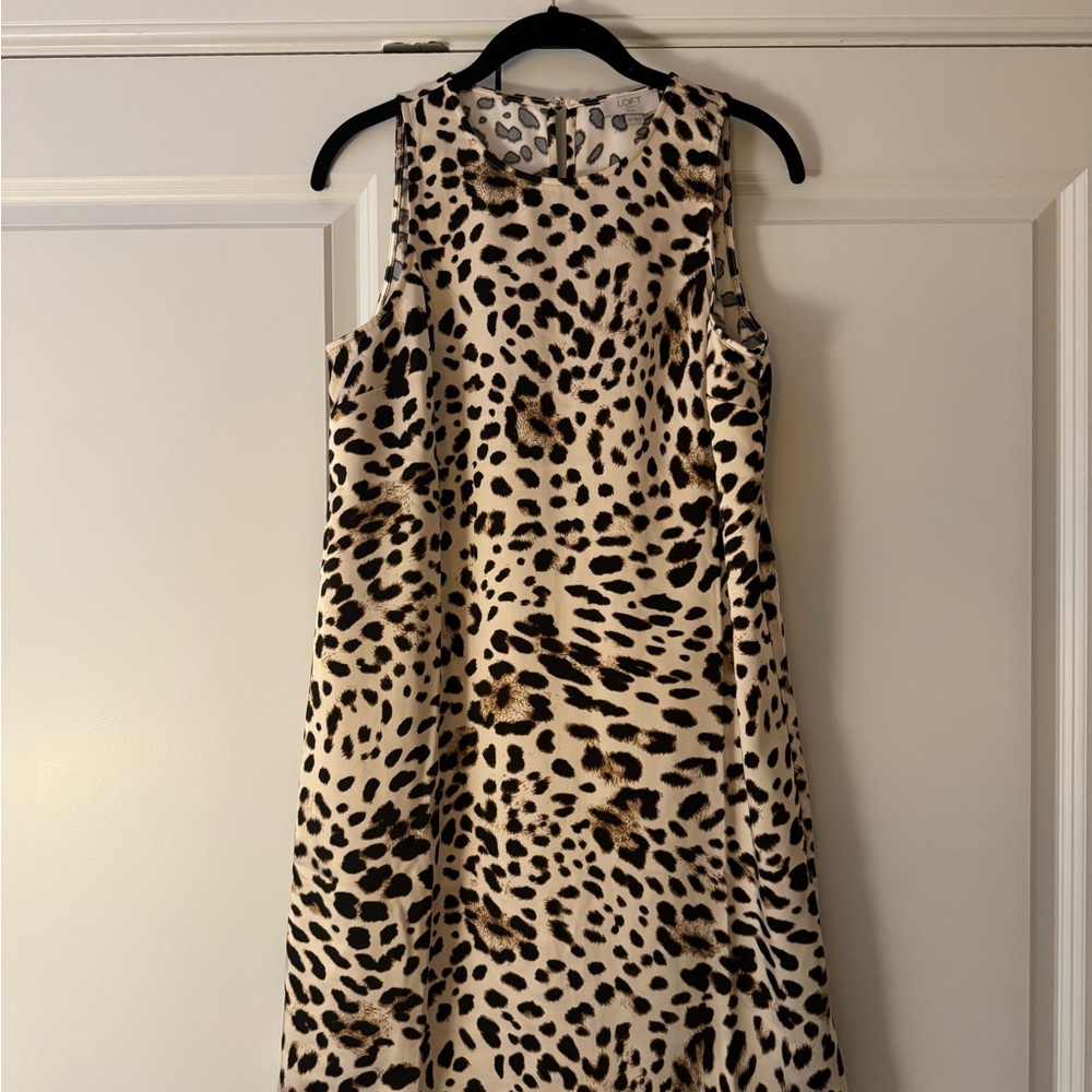 LOFT Animal Print Satin Sleeveless Dress